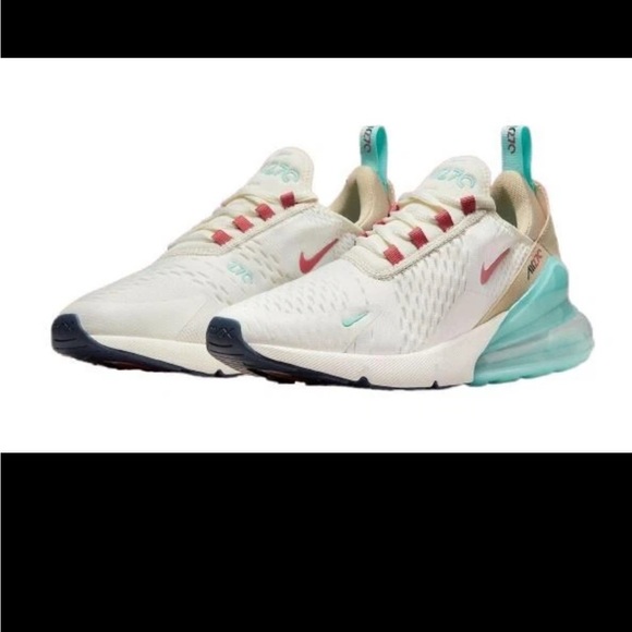 Nike Air Max 270 White and Red Athletic Shoes - Picture 1 of 12